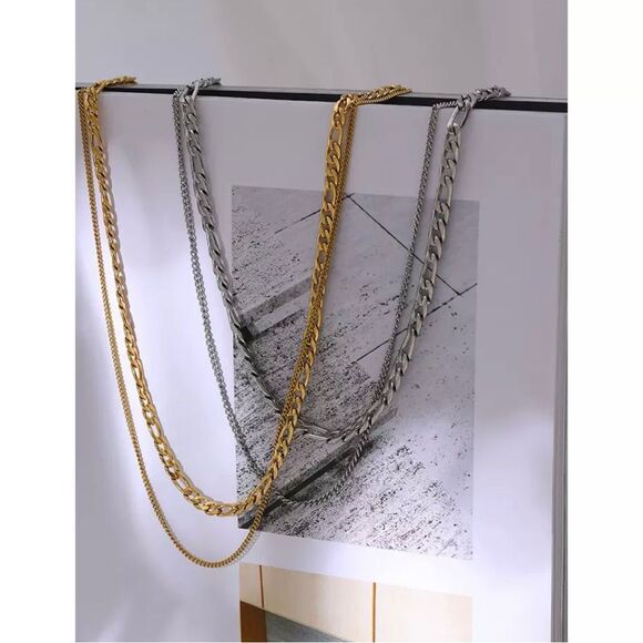 Stainless Steel Double Layered Chain Necklace 20” inch Length - Picture 3 of 5